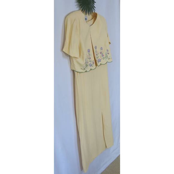 VINTAGE PERI PETITES Dress/Jacket Size 12 Short Sleeve Embroidered Yellow Summer - Picture 2 of 13